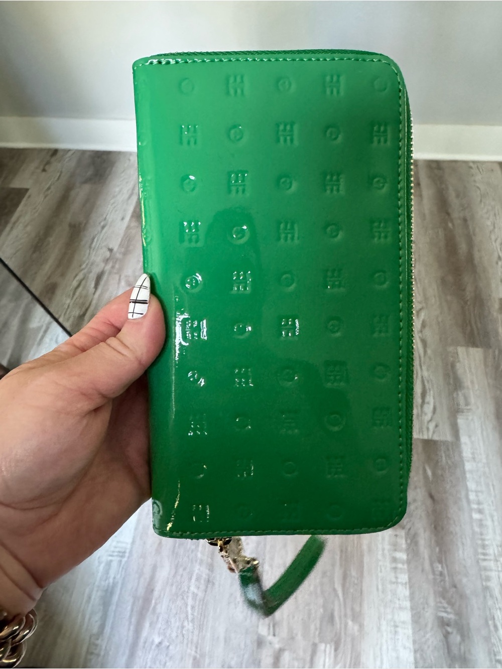 Arcadia Green Patent Zip-Around Wristlet Wallet